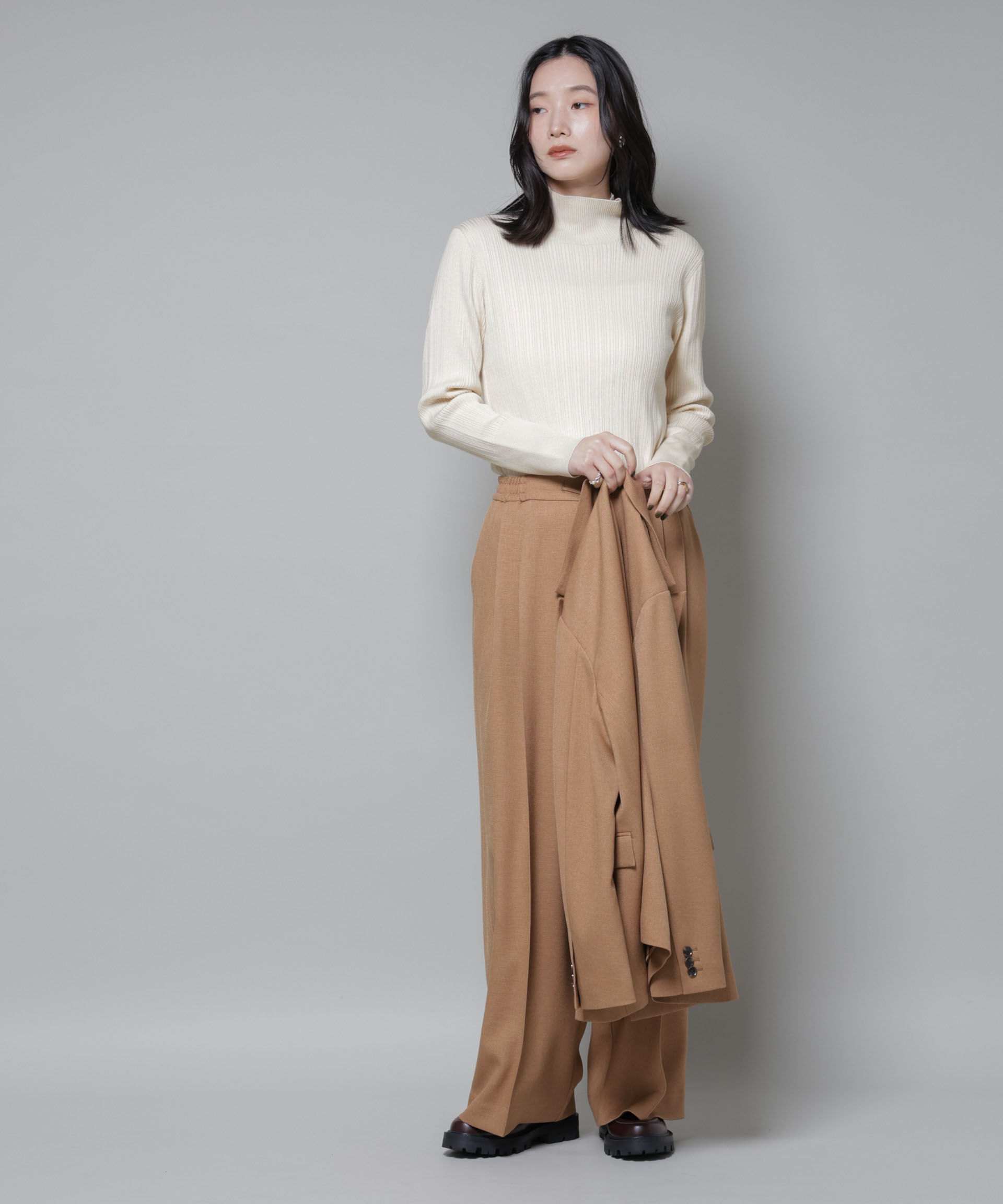 nano･universe「ホホバオイル加工ランダムリブタートルニット」|ニット・セーター|