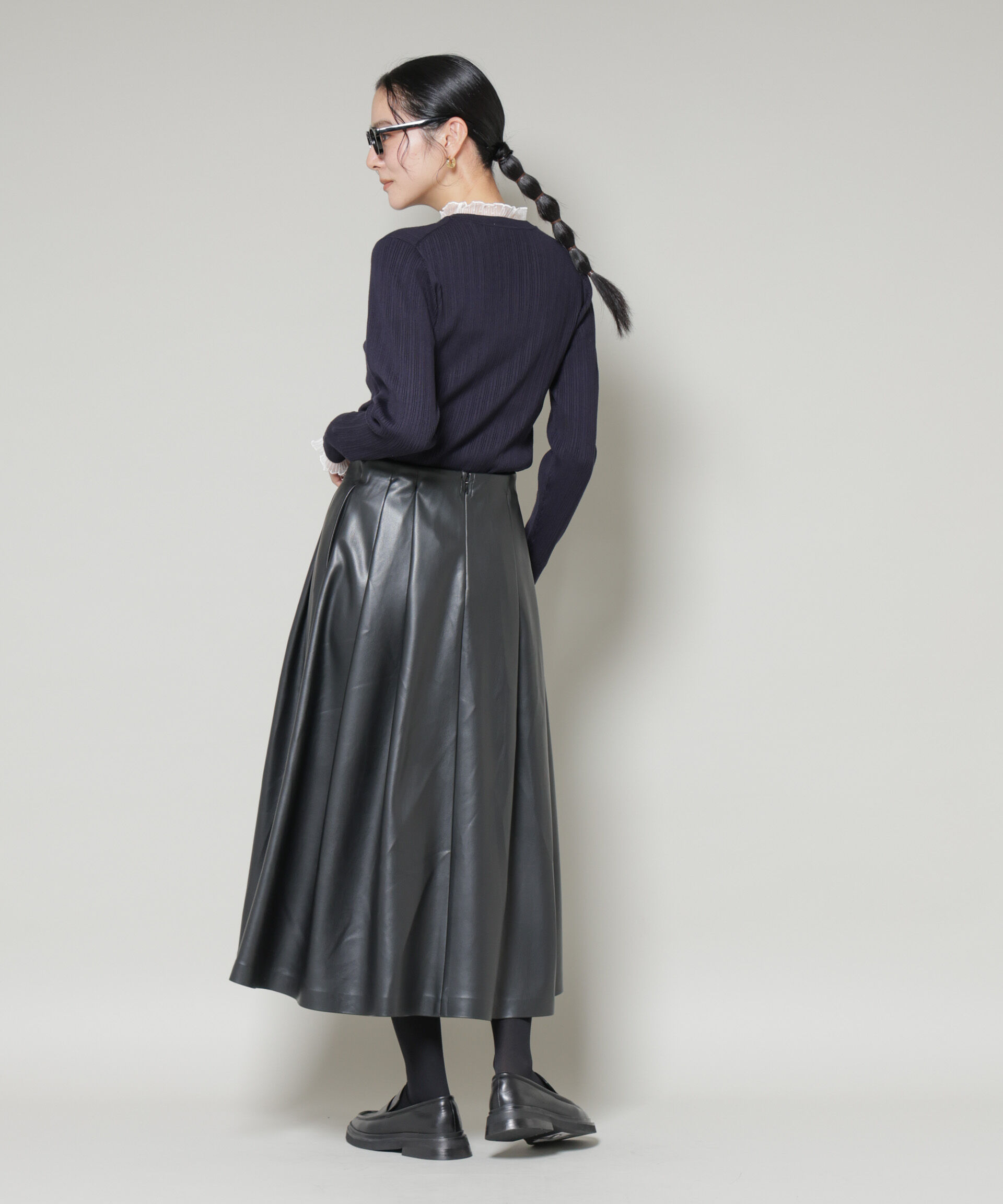 nano･universe「ホホバオイル加工チュールフリル付きランダムリブニット」|ニット・セーター|