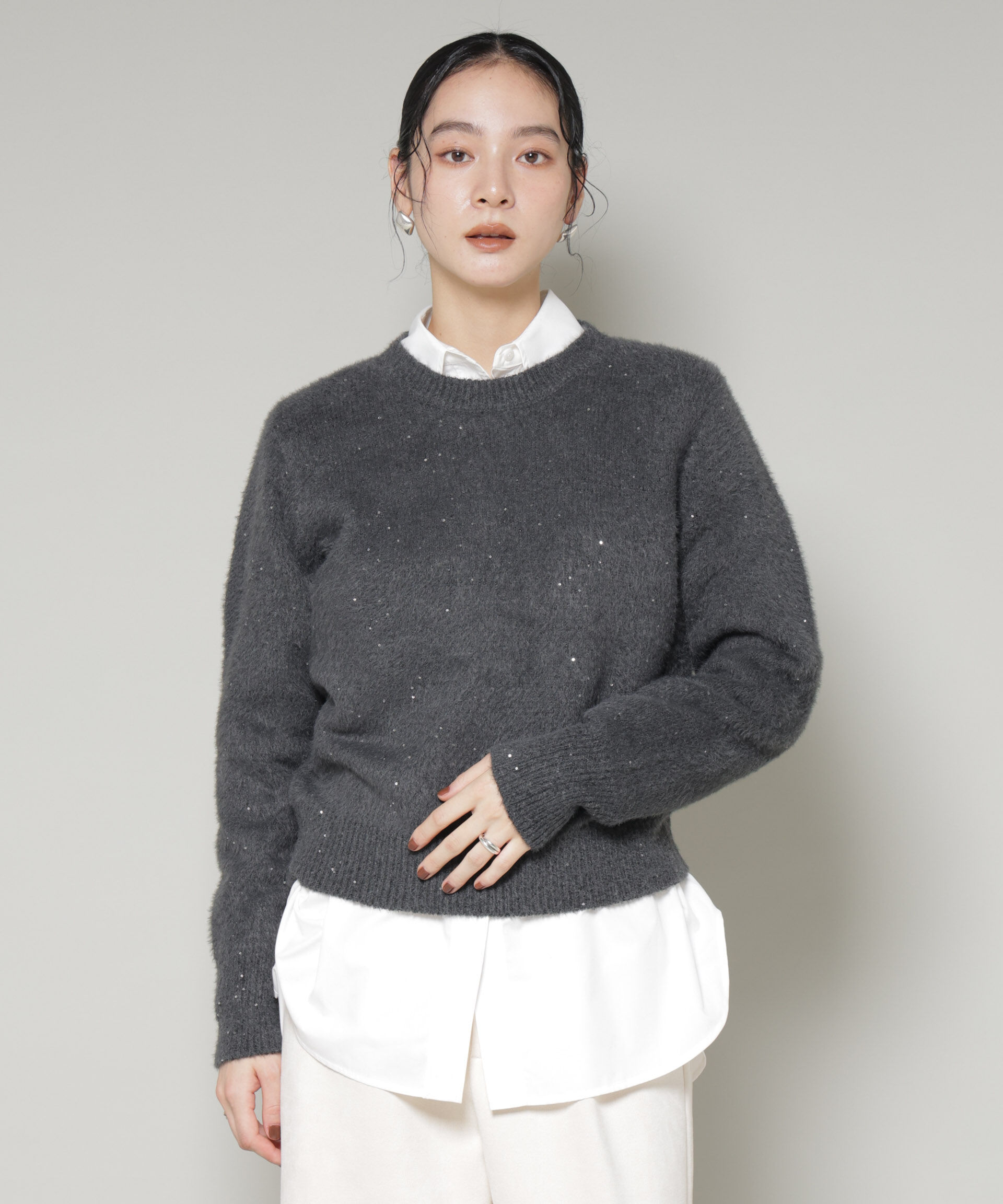 nano･universe「スパンコールフェザーニットプルオーバー」|ニット・セーター|