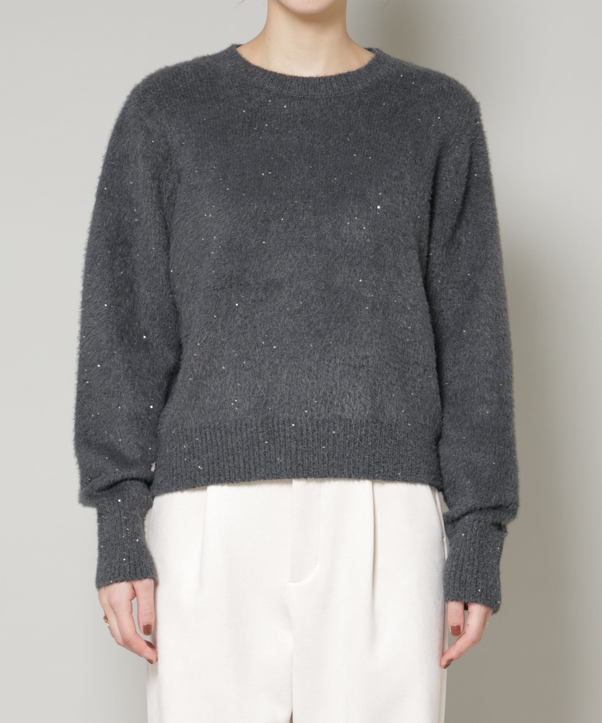 nano･universe「スパンコールフェザーニットプルオーバー」|ニット・セーター|