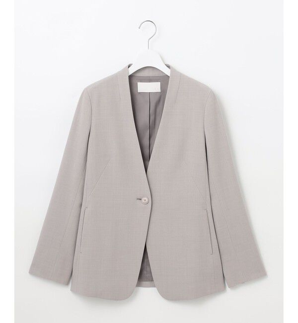 自由区「【セットアップ対応・洗える】ウールブレンドセットアップノーカラー ジャケット」|ノーカラージャケット|