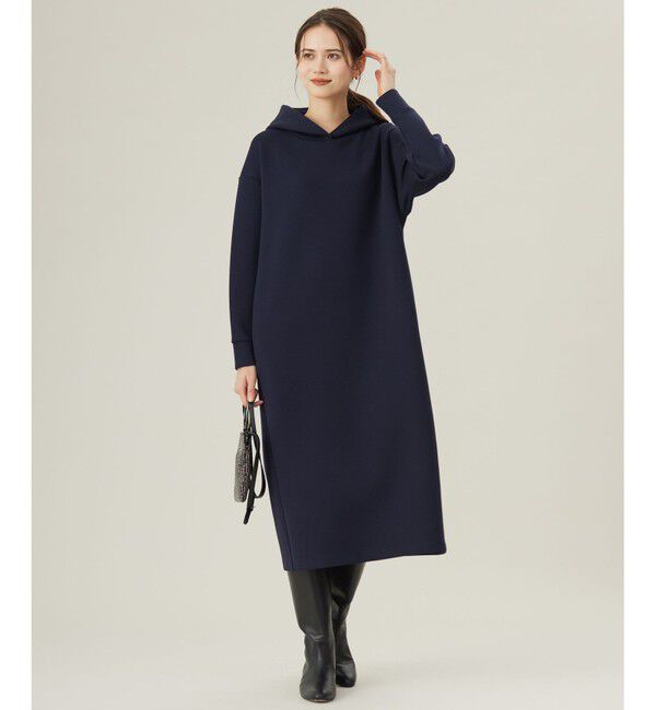 自由区「【WEB限定・洗える】マットストレッチダンボールフーディー ワンピース」|ワンピース|