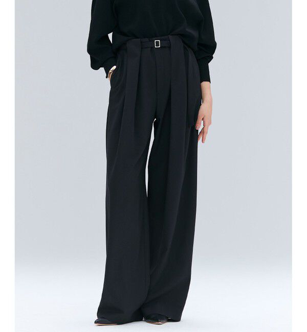 BEIGE,「【セットアップ対応・洗える・Precious 10月号掲載】ZEPHYR / ウールライクタックベルトワイドパンツ」|その他|Black