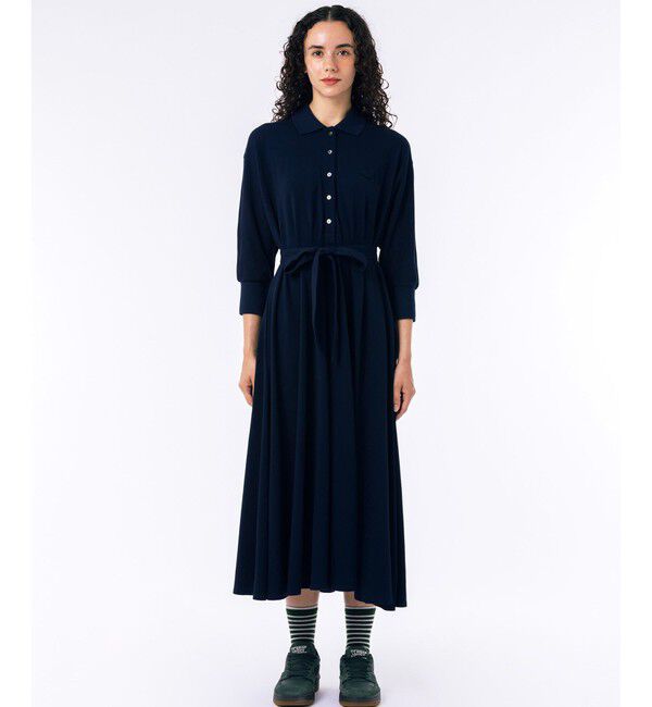 LACOSTE「ドルマンスリーブ鹿の子地ドレス / 鹿の子ワンピース マキシ丈 ロング丈」|ワンピース|ブルー