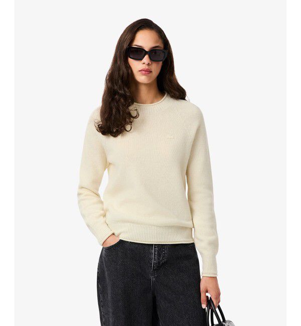 LACOSTE「3Dニッティングシームレス ウールニットセーター」|ニット・セーター|オフホワイト