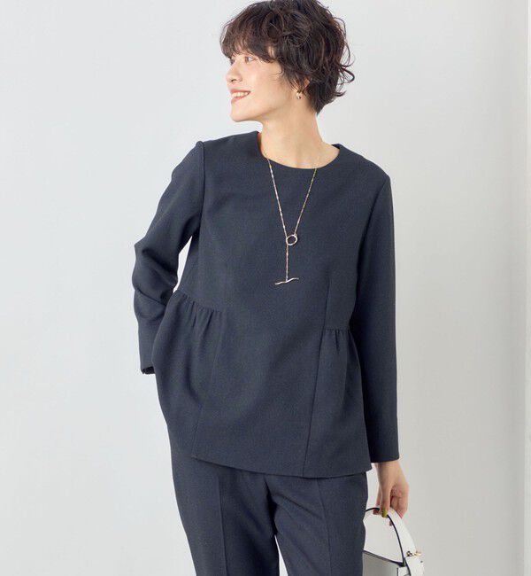 NOLLEY'S「《セットアップ対応》ツイル バーズアイペプラムブラウス」|シャツ・ブラウス|ネイビー