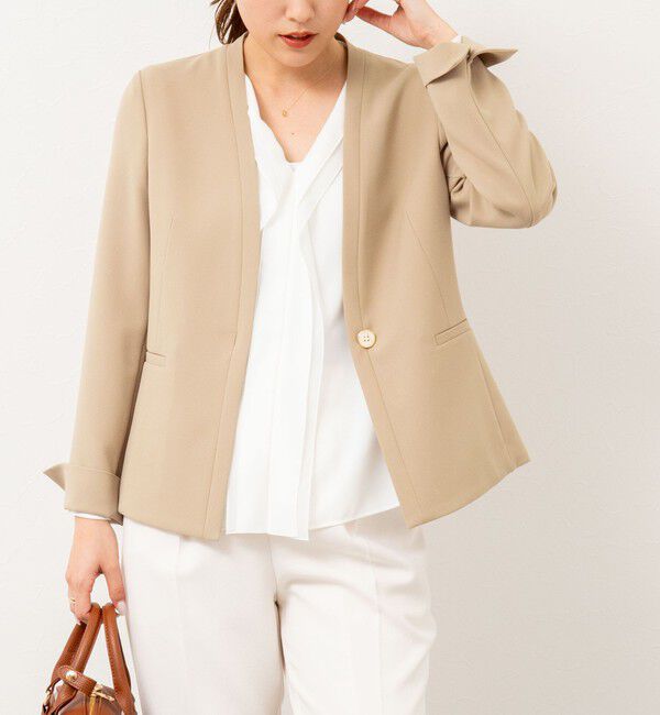 NOLLEY'S sophi「《セットアップ対応》ウォッシャブルツイルノーカラージャケット」|ノーカラージャケット|キャメル