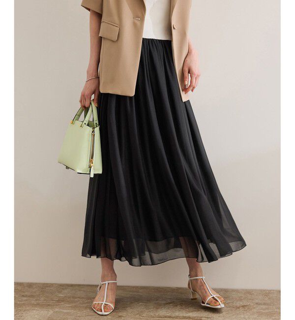 ROPE「【洗える】ブライトネスヤーン サイドプリーツスカート」|スカート|ブラック(01)