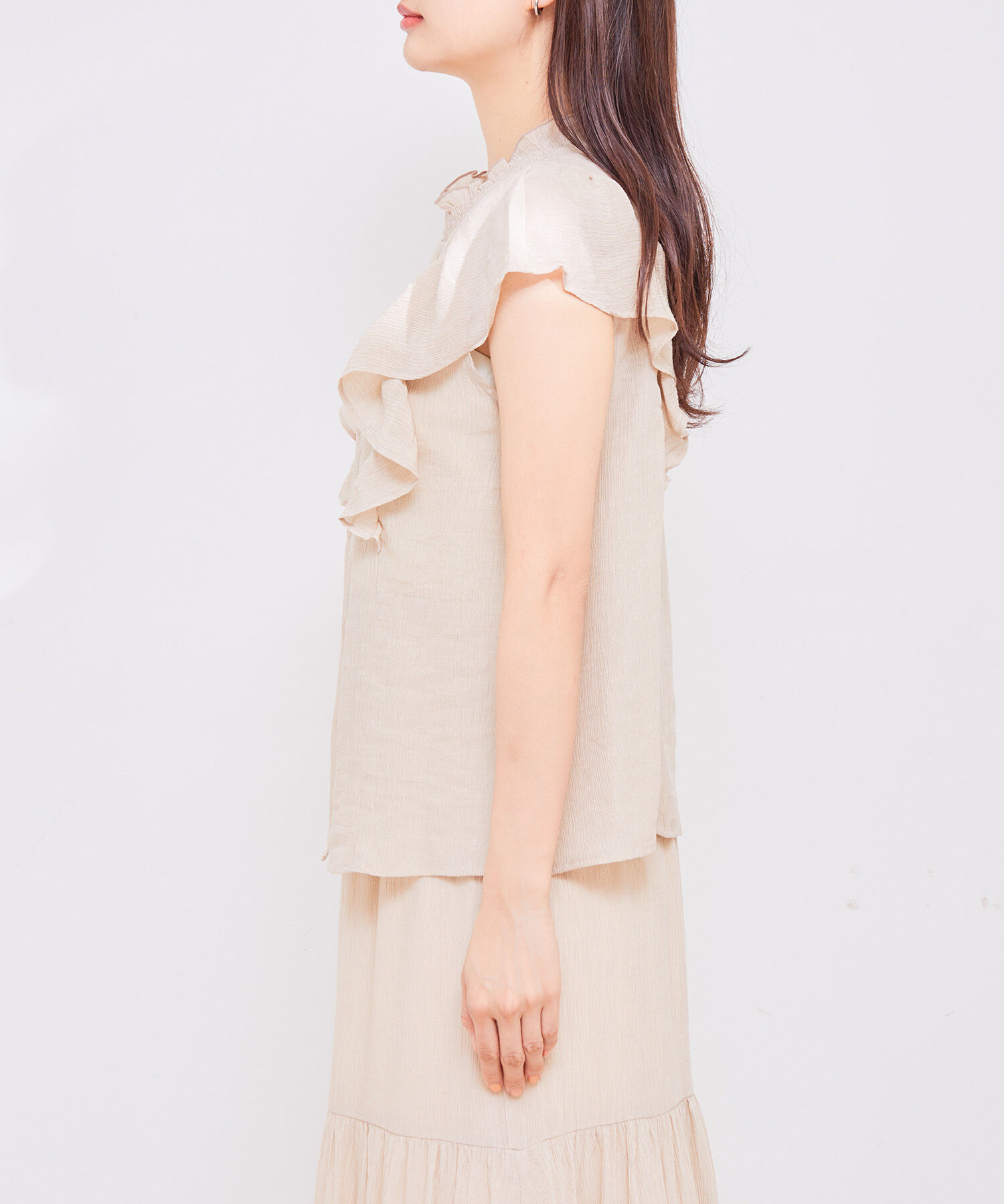 vis-a-vis「【WEB限定】【SET】楊柳フリルノースリブラウス＆ティアードスカートセット」|ワンピース|