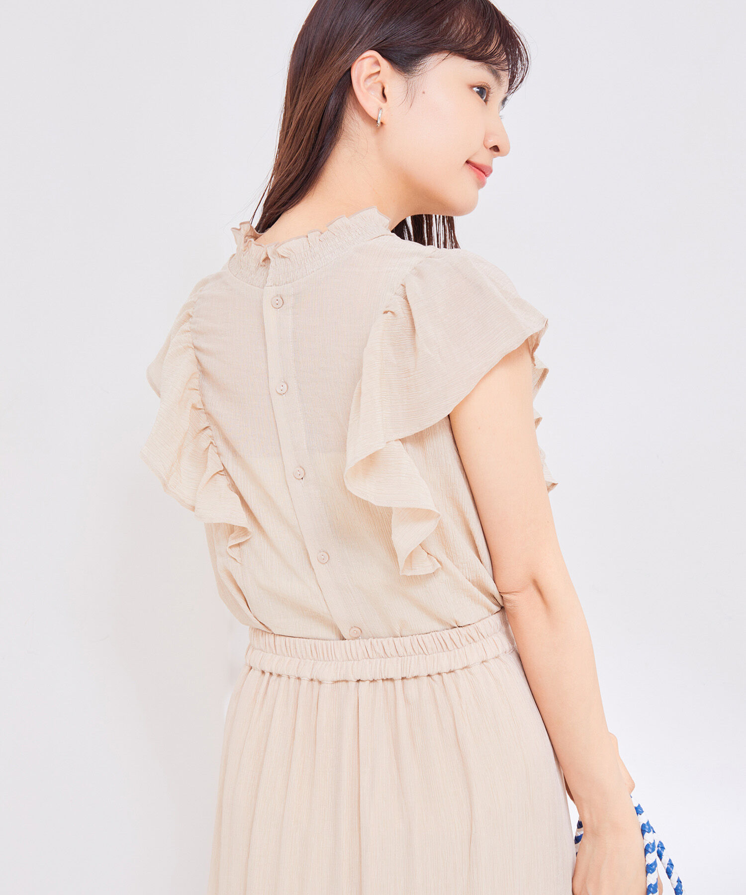 vis-a-vis「【WEB限定】【SET】楊柳フリルノースリブラウス＆ティアードスカートセット」|ワンピース|