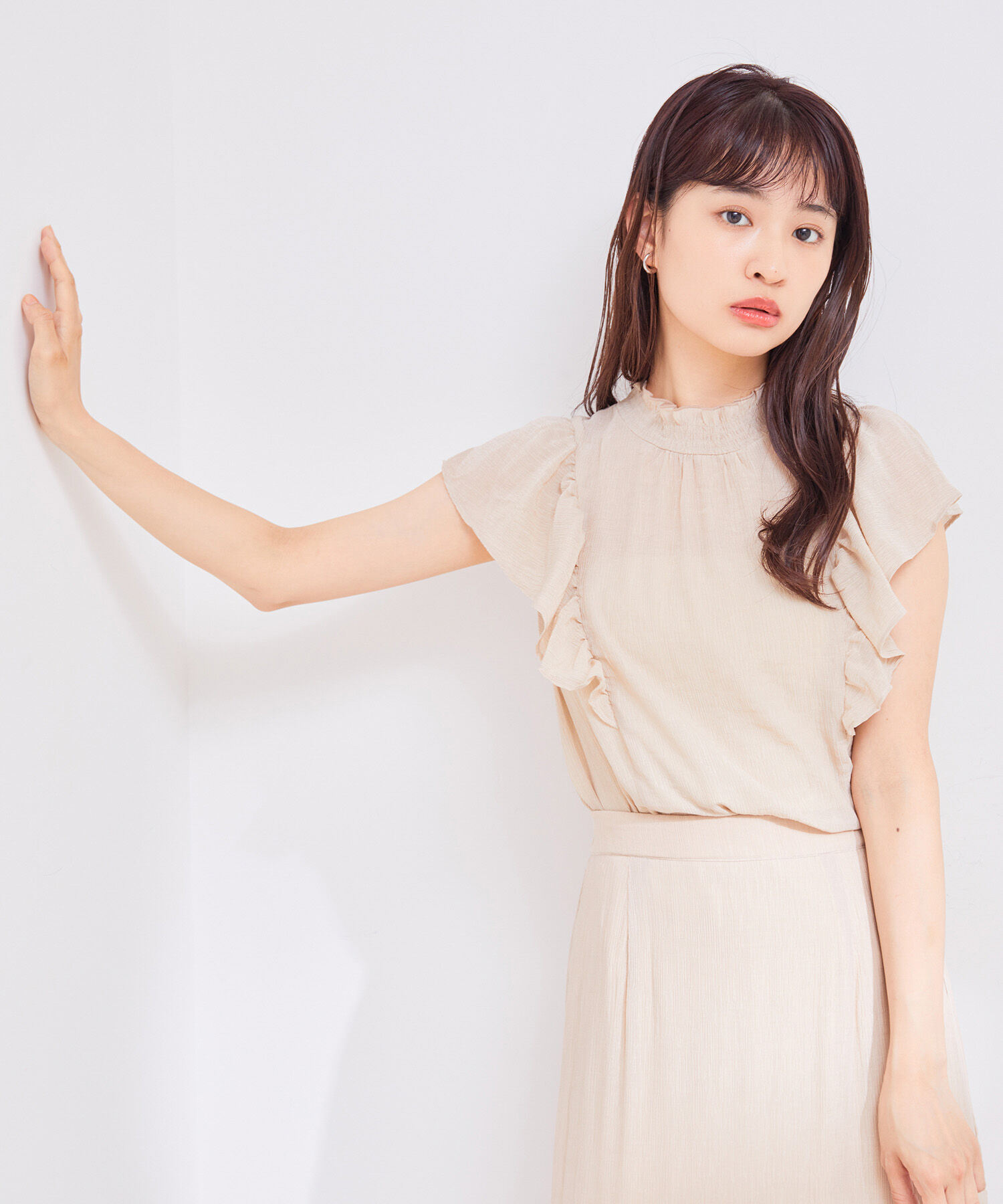 vis-a-vis「【WEB限定】【SET】楊柳フリルノースリブラウス＆ティアードスカートセット」|ワンピース|