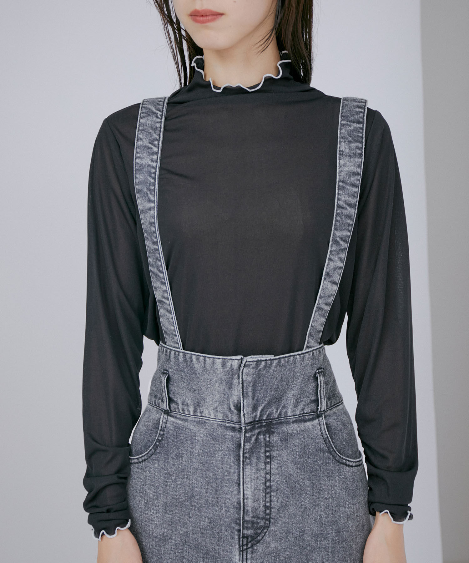 VIS「【洗える】サスペンダー付きハイウエストデニムタイトスカート」|スカート|