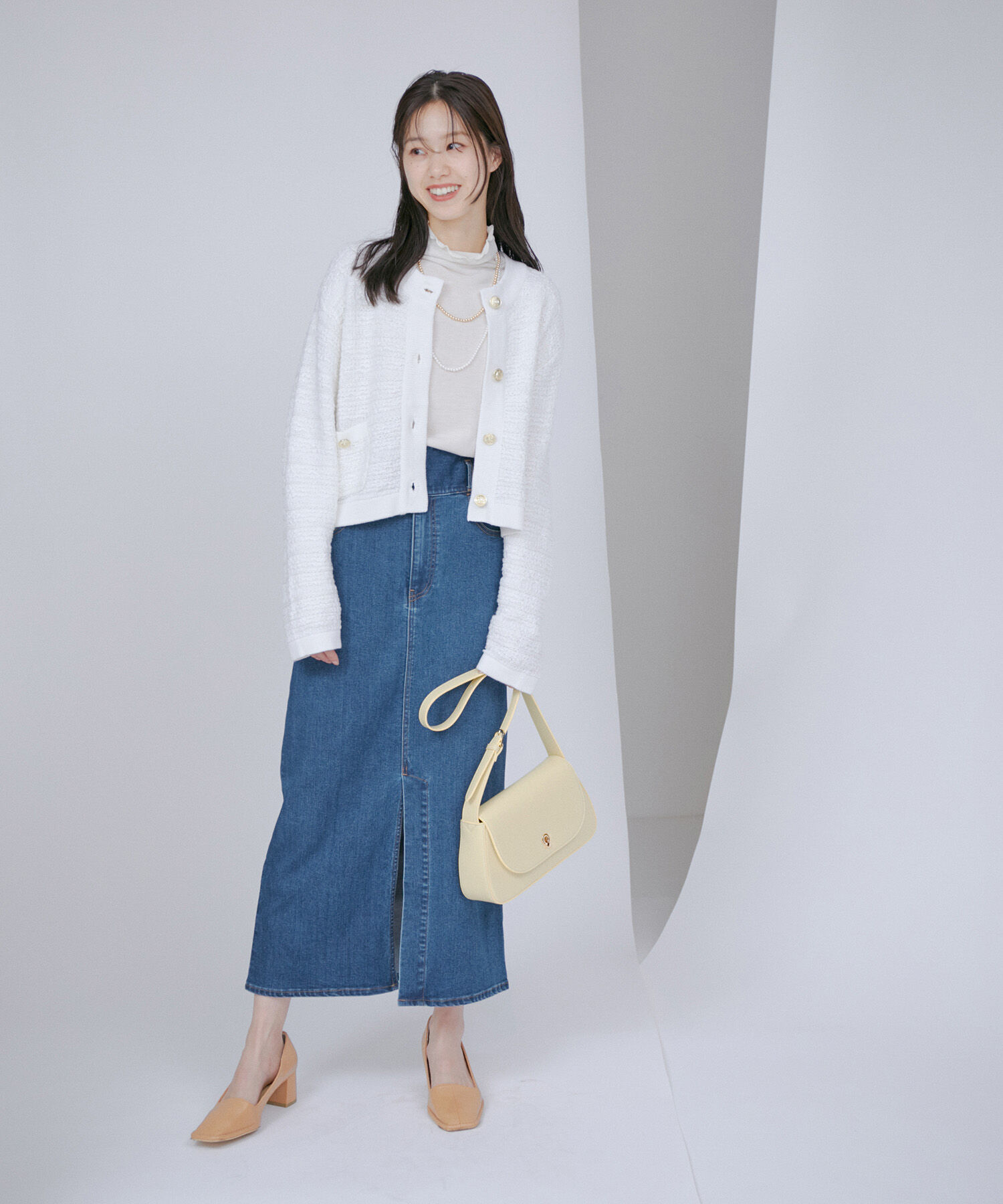 VIS「【洗える】サスペンダー付きハイウエストデニムタイトスカート」|スカート|