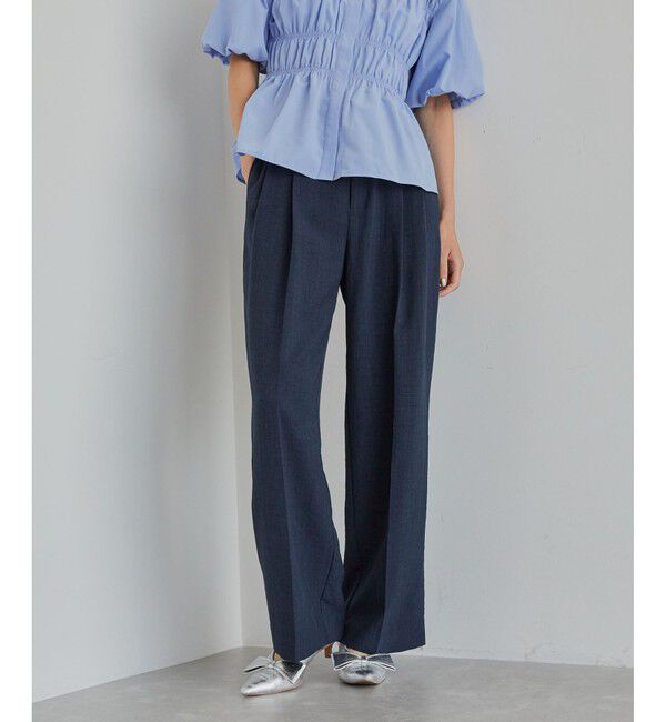 VIS「【美easy】リネンライクワンタックワイドスラックスパンツ【接触冷感/洗える】」|スラックス|ネイビー(40)