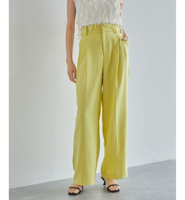 VIS「【美easy】リネンライクワンタックワイドスラックスパンツ【接触冷感/洗える】」|スラックス|