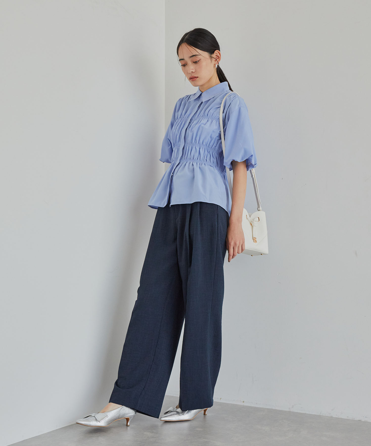 VIS「【美easy】リネンライクワンタックワイドスラックスパンツ【接触冷感/洗える】」|スラックス|