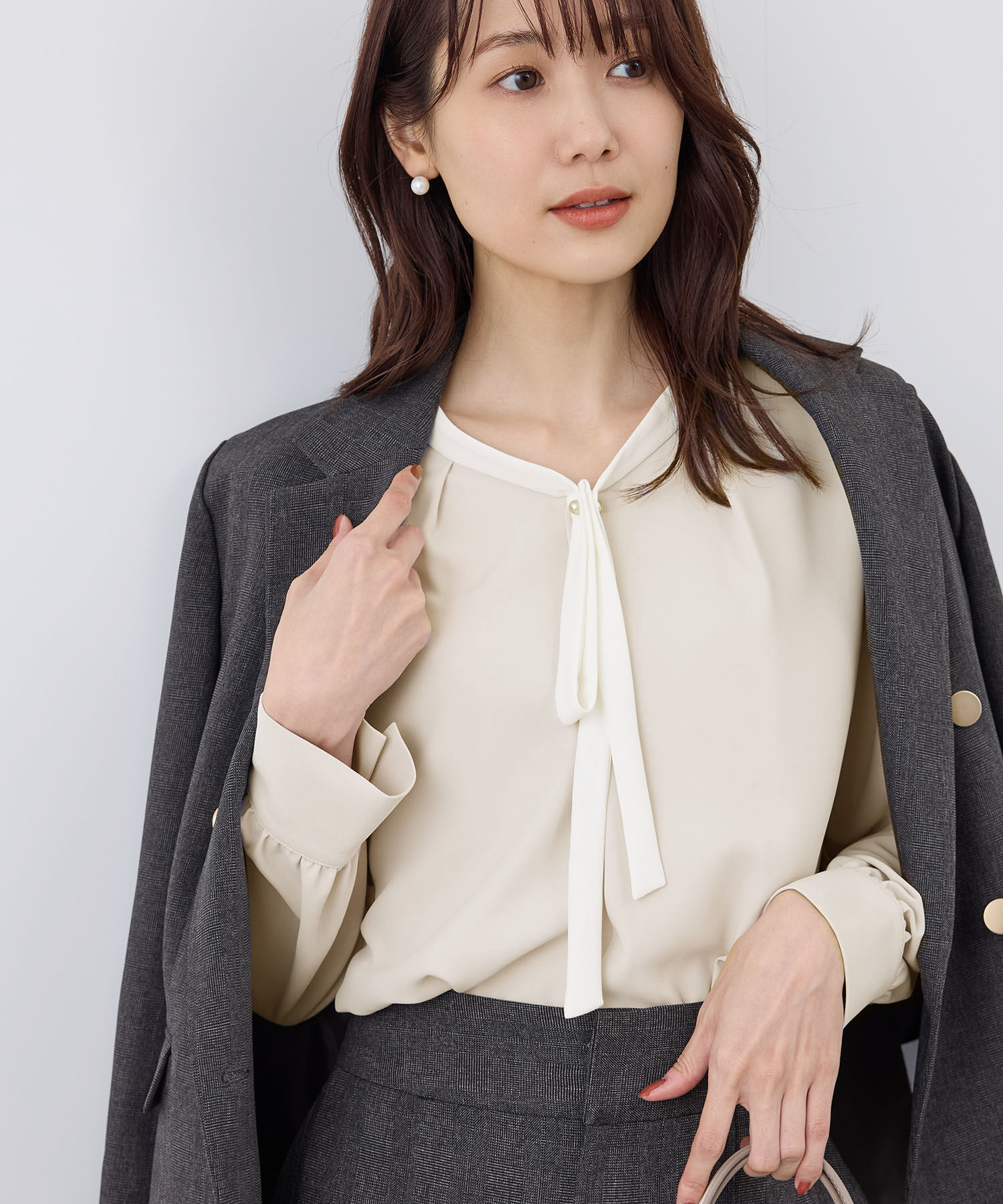 Rope&rsquo;Picnic「【2サイズ展開】メタルボタンリボンタイ長袖ブラウス」|シャツ・ブラウス|