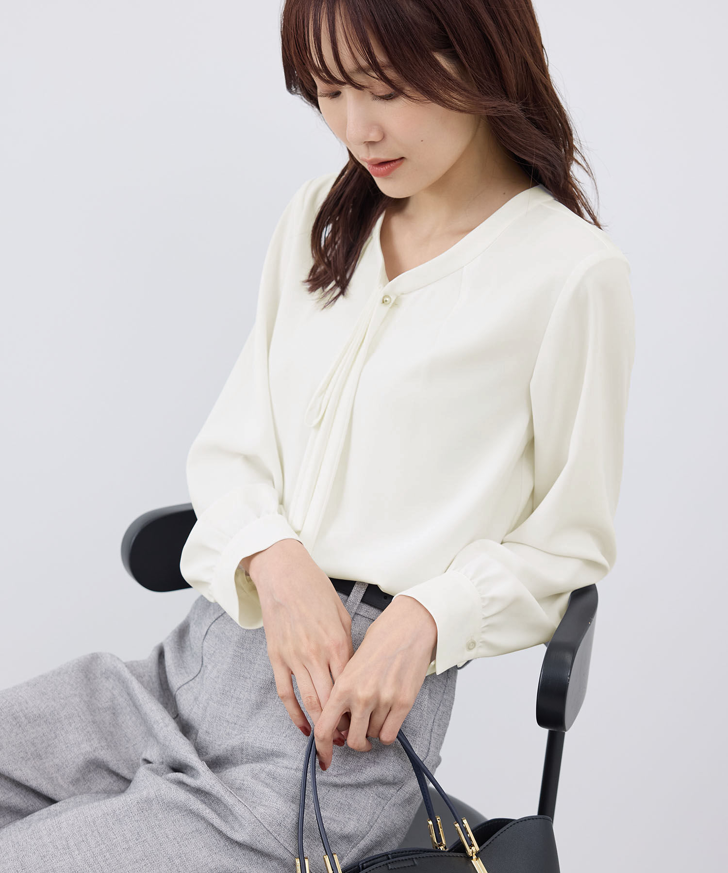 Rope&rsquo;Picnic「【2サイズ展開】メタルボタンリボンタイ長袖ブラウス」|シャツ・ブラウス|