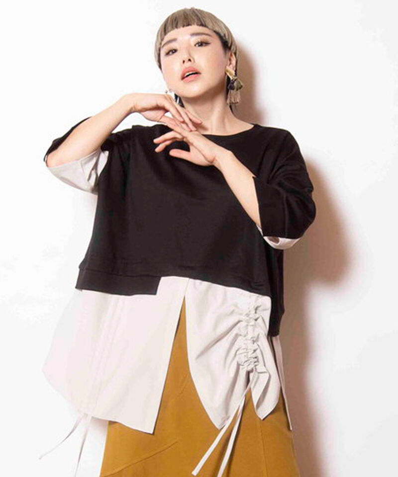  「切替ドローストリングプルオーバー」|Tシャツ・カットソー|BLACK