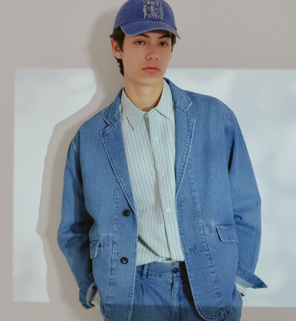  「【WHIMSIC/SETUP対応】コットンリネンデニムテーラードジャケット」|テーラードジャケット|ブルー