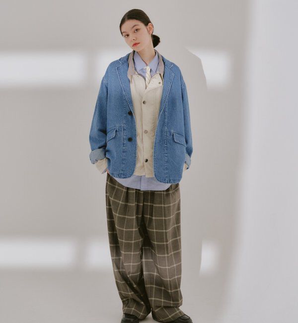  「【WHIMSIC/SETUP対応】コットンリネンデニムテーラードジャケット」|テーラードジャケット|