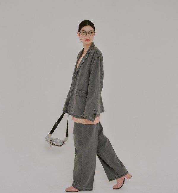  「【WHIMSIC/SETUP対応】コットンリネンデニムテーラードジャケット」|テーラードジャケット|