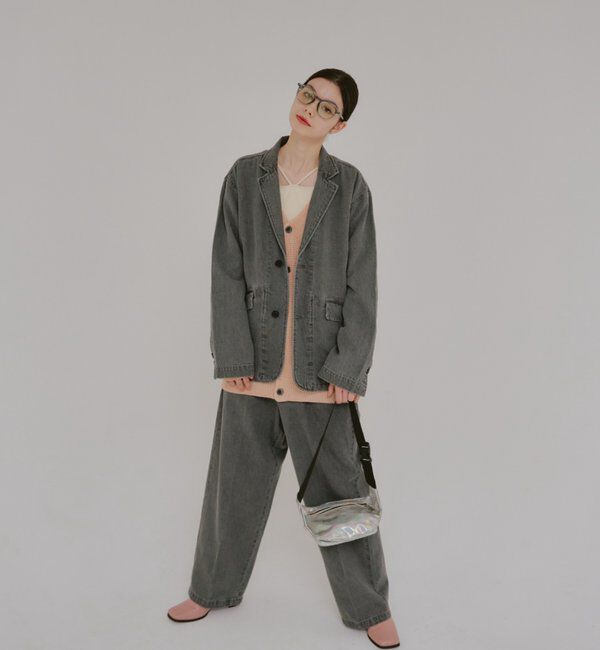  「【WHIMSIC/SETUP対応】コットンリネンデニムテーラードジャケット」|テーラードジャケット|