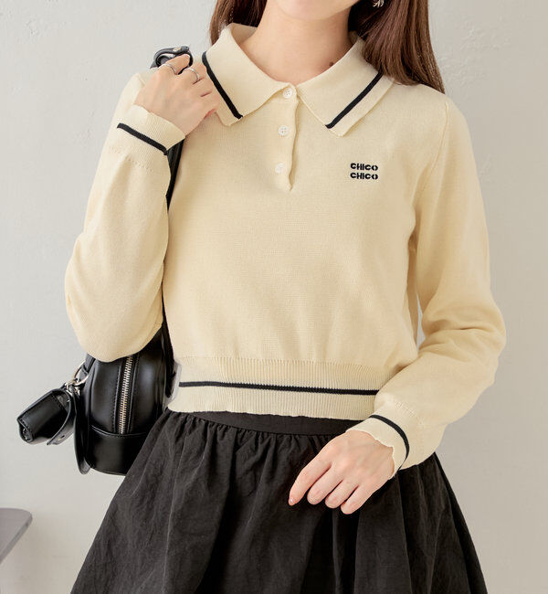  「ロゴ刺繍長袖ポロ」|ニット・セーター|