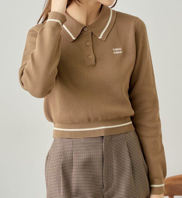 「ロゴ刺繍長袖ポロ」|ニット・セーター|
