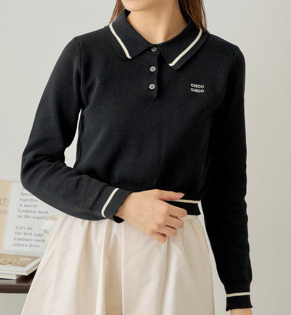  「ロゴ刺繍長袖ポロ」|ニット・セーター|