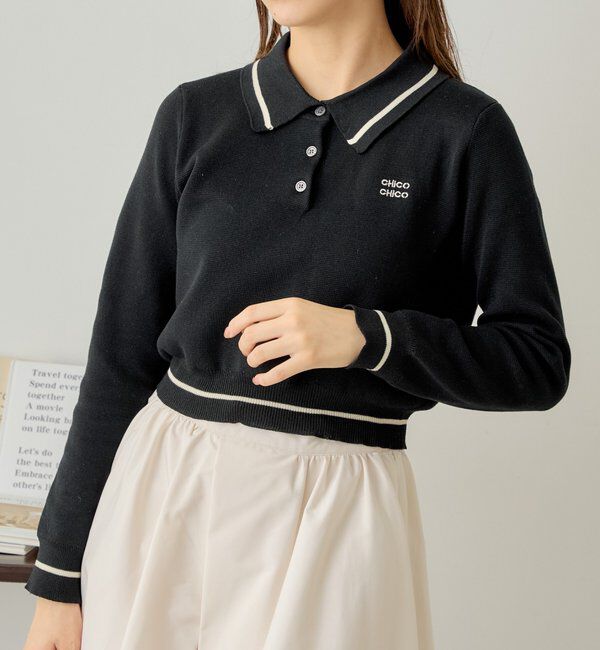 「ロゴ刺繍長袖ポロ」|ニット・セーター|
