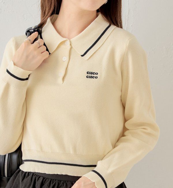  「ロゴ刺繍長袖ポロ」|ニット・セーター|