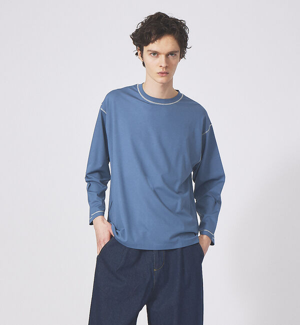ABAHOUSE「【AH ABAHOUSE】ステッチワーク 長袖Tシャツ / ロンT」|Tシャツ・カットソー|ブルーグレー