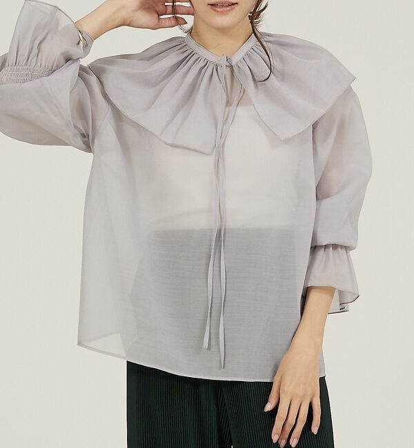abahouse mavie「マルチフリルブラウス【ティペット付】」|シャツ・ブラウス|ライトグレー