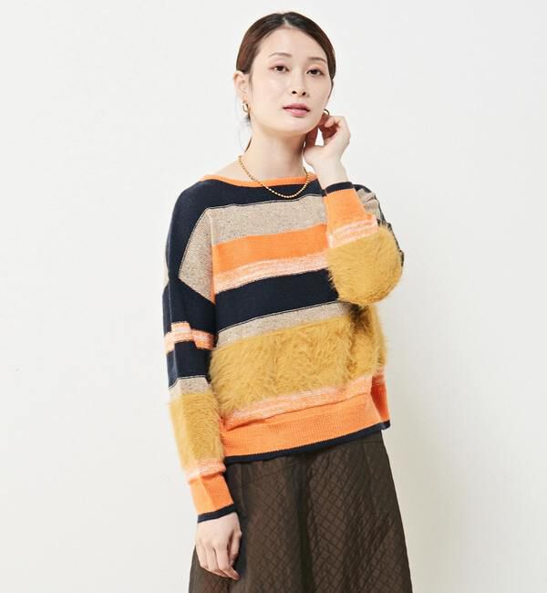 Soffitto「異素材2WAYニットボーダー」|ニット・セーター|オレンジ