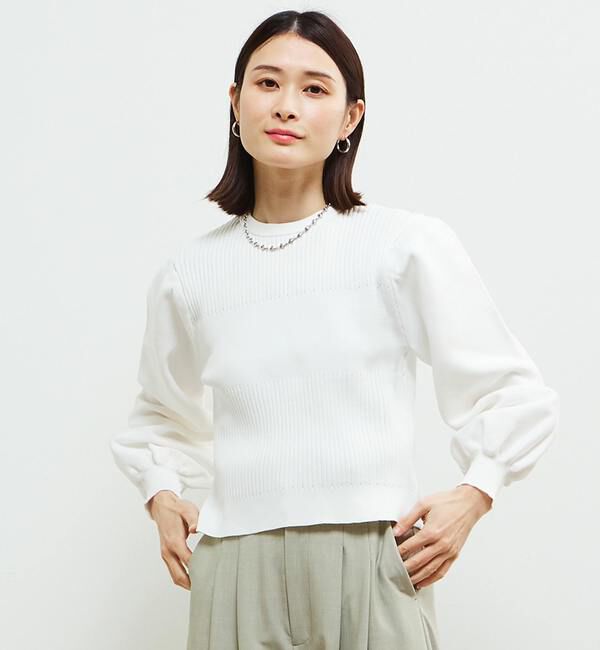 Soffitto「リブ切り替えパフスリーブニット」|ニット・セーター|ホワイト