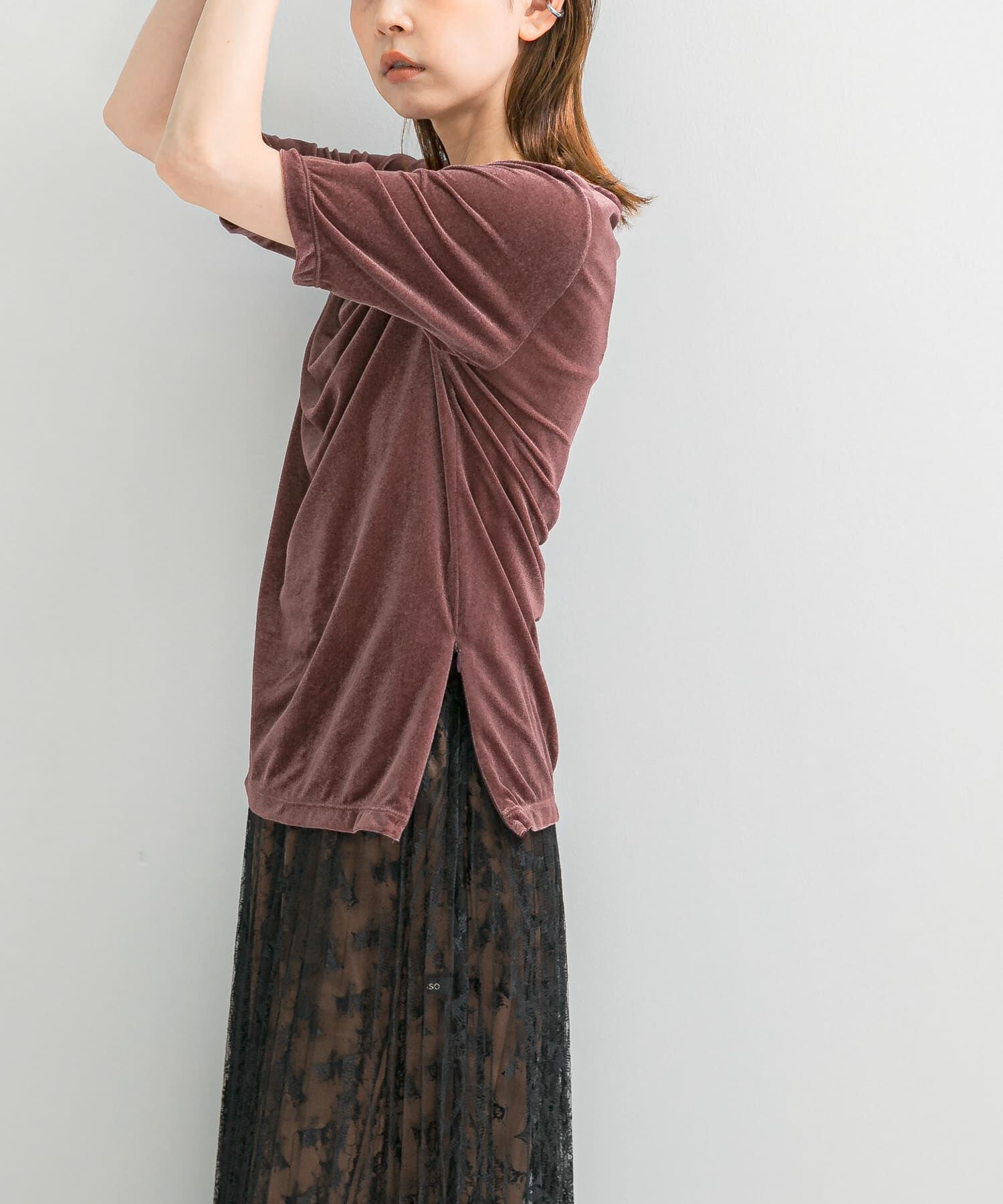 URBAN RESEARCH ROSSO「シアーストレッチベロアカットソー」|Tシャツ・カットソー|レッド系その他