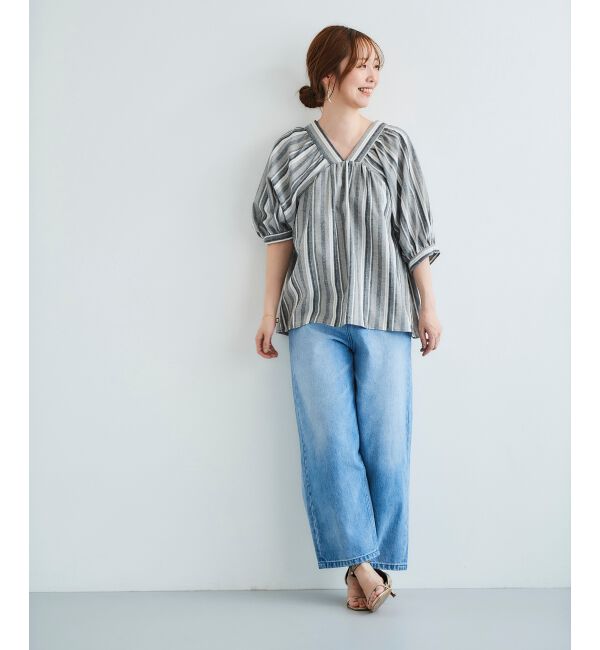 le.coeur blanc「《手洗い可能》バックリボンストライプブラウス」|シャツ・ブラウス|