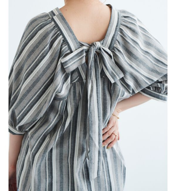 le.coeur blanc「《手洗い可能》バックリボンストライプブラウス」|シャツ・ブラウス|