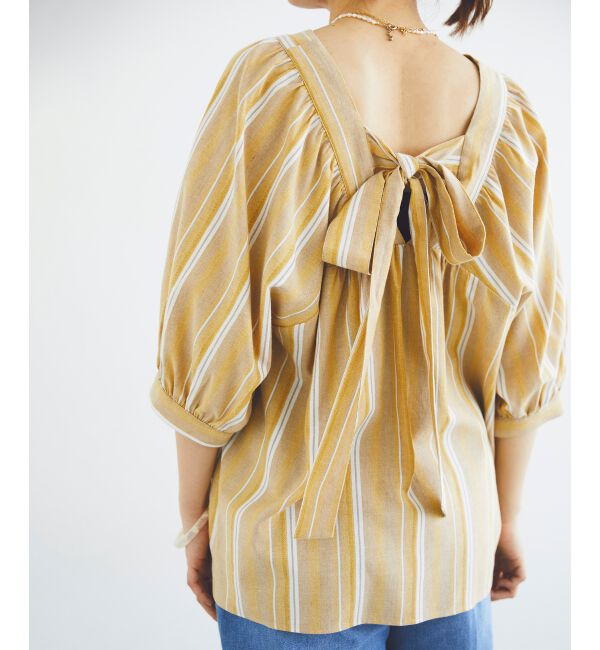 le.coeur blanc「《手洗い可能》バックリボンストライプブラウス」|シャツ・ブラウス|