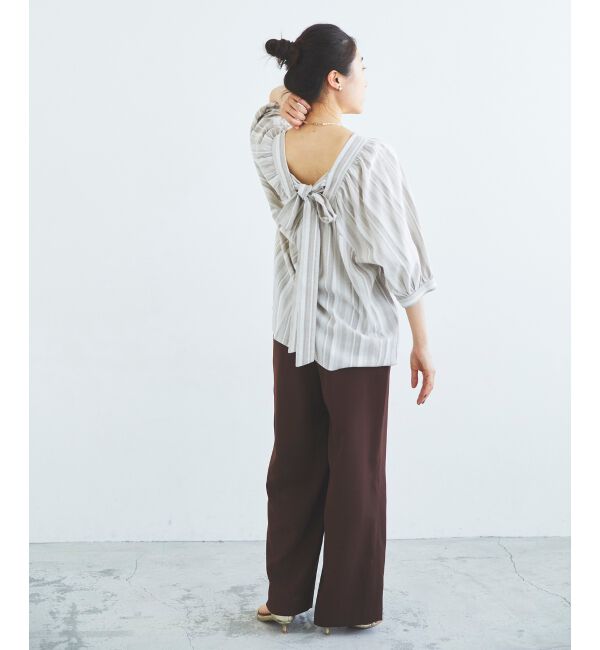 le.coeur blanc「《手洗い可能》バックリボンストライプブラウス」|シャツ・ブラウス|