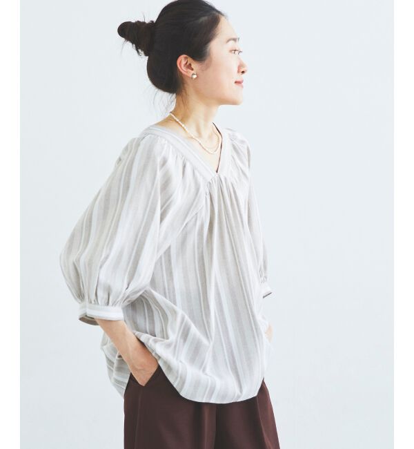 le.coeur blanc「《手洗い可能》バックリボンストライプブラウス」|シャツ・ブラウス|