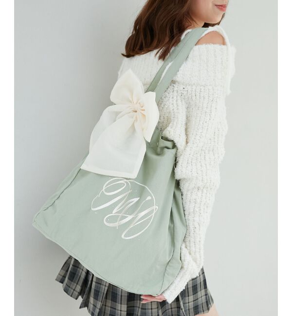 MAJESTICLEGON「リボンモチーフセットロゴトートバッグ」|トートバッグ|グリーン