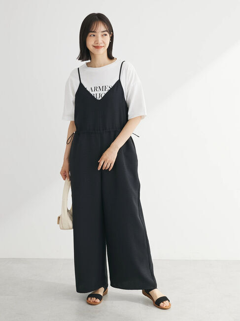 Green Parks「冷っとすずやかウエストドロストサロペット」|ワンピース|Black