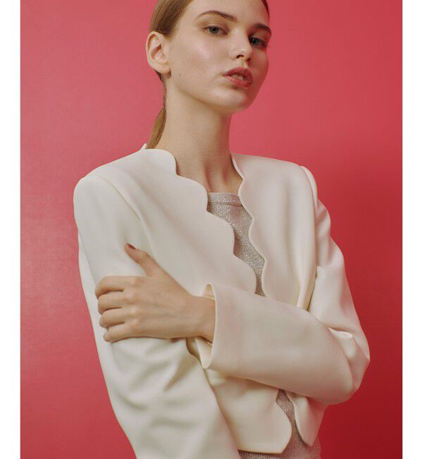 LOULOU WILLOUGHBY「【LOULOU WILLOUGHBY】ダブルクロススカラップジャケット」|ノーカラージャケット|