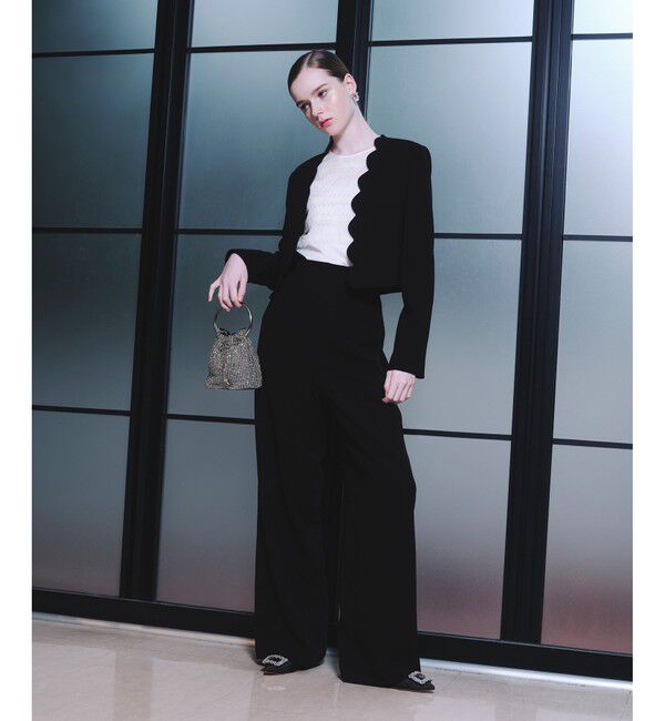 LOULOU WILLOUGHBY「【LOULOU WILLOUGHBY】ダブルクロススカラップジャケット」|ノーカラージャケット|