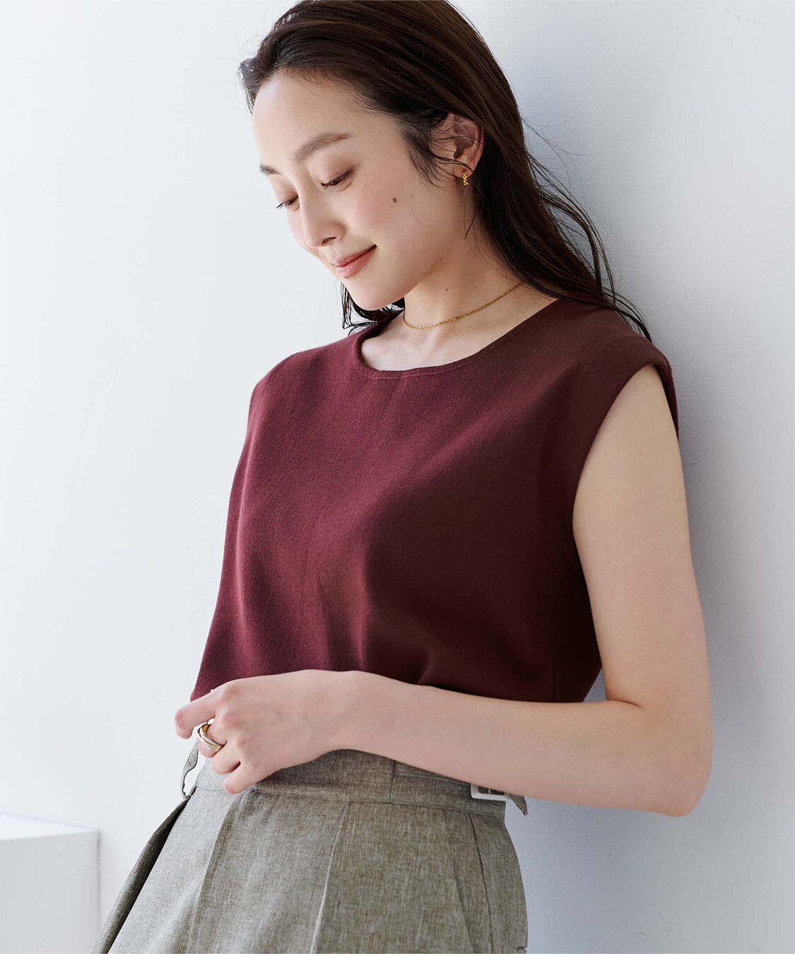 ur's「フレンチスリーブニットトップス」|ニット・セーター|ボルドー