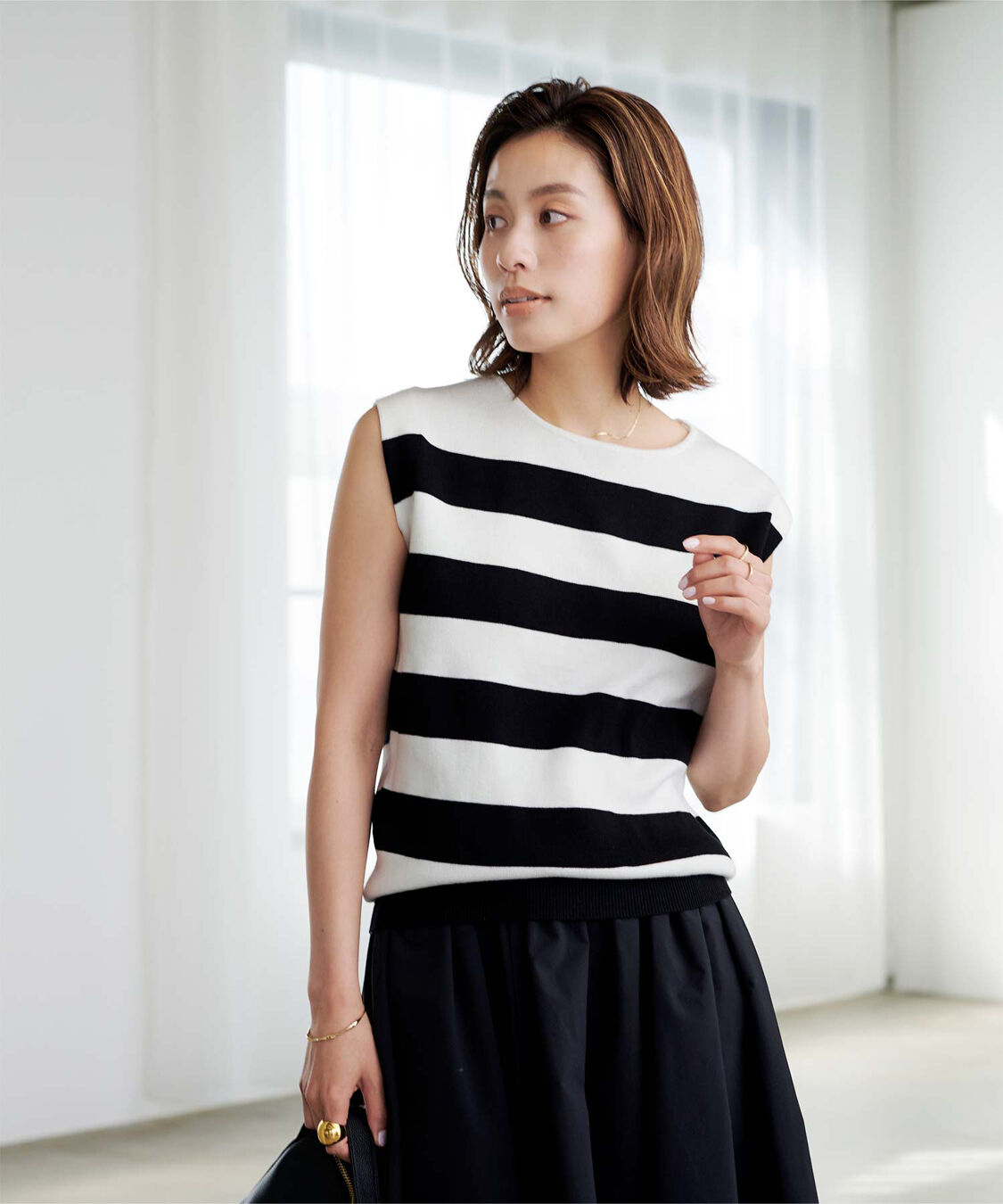 ur's「フレンチスリーブニットトップス」|ニット・セーター|ホワイト/ブラック