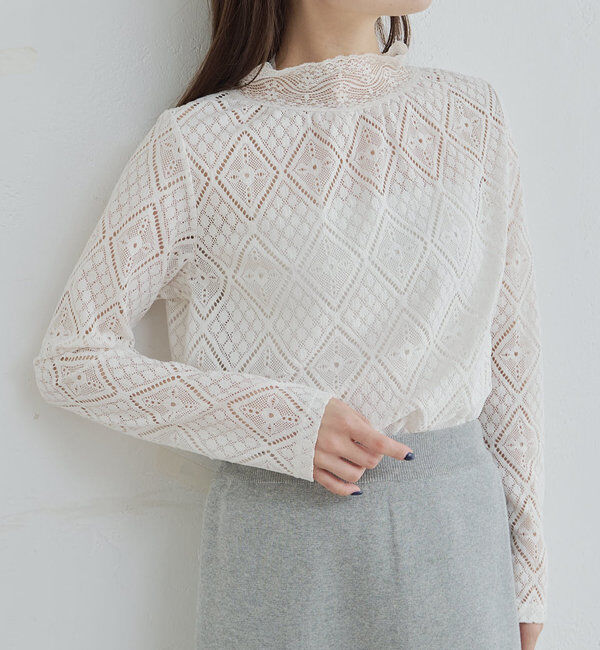  「ストレッチレースハイネックカットソー」|プルオーバー|
