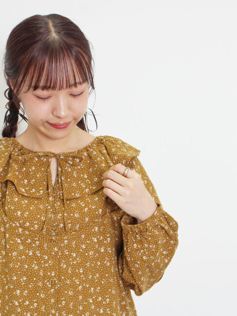 Samansa Mos2「【Slow linen】柄アソートフリルブラウス」|シャツ・ブラウス|